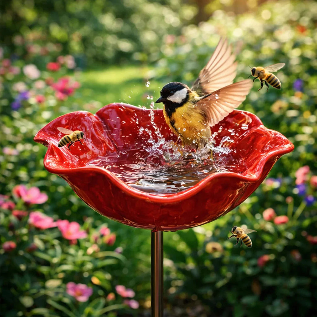 Bee Watering Station Metal Bee Water Feeder Multi-function Butterfly Bath Bowl Standing Bee Feeder For Garden Yard Decor Qme