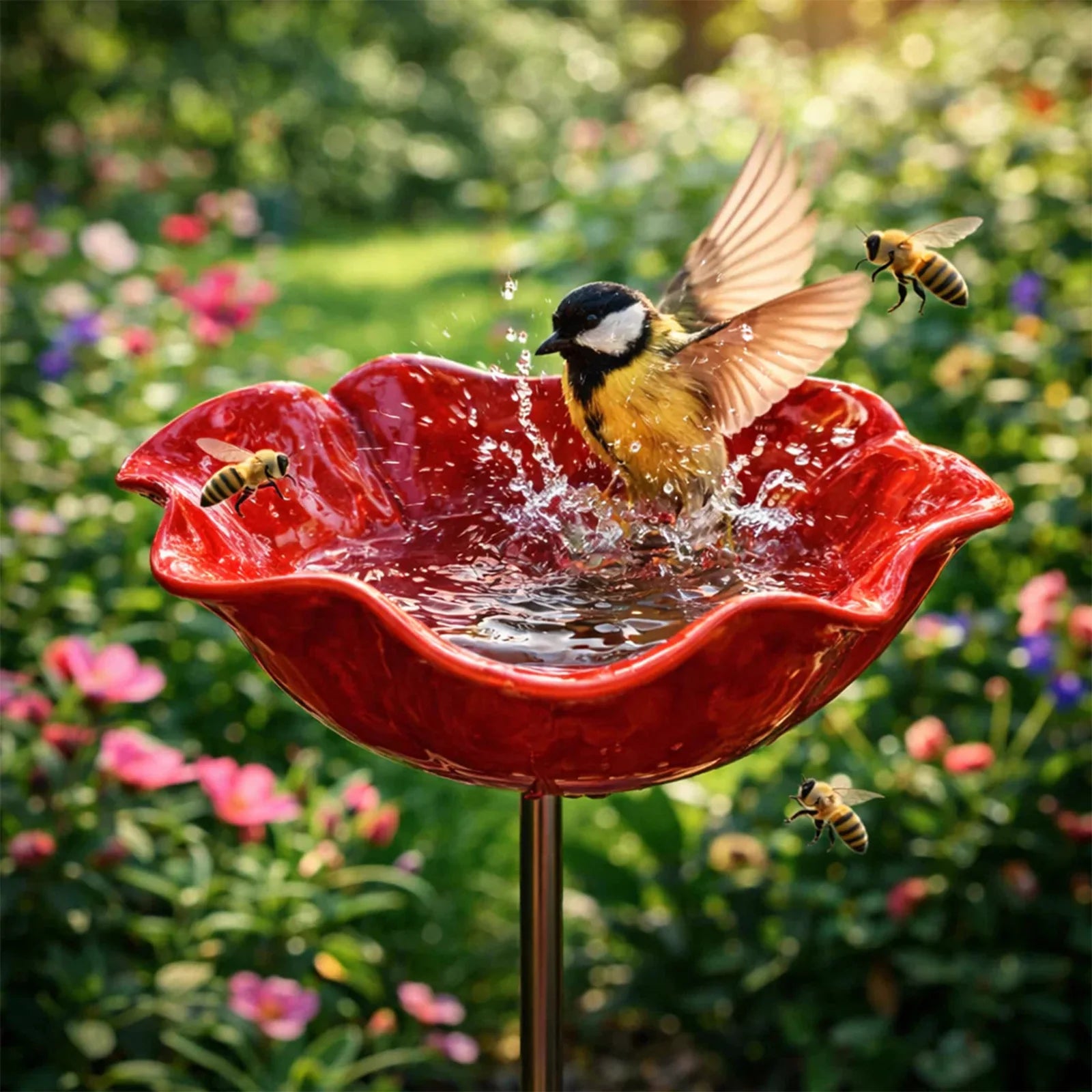 Bee Watering Station Metal Bee Water Feeder Multi-function Butterfly Bath Bowl Standing Bee Feeder For Garden Yard Decor Qme