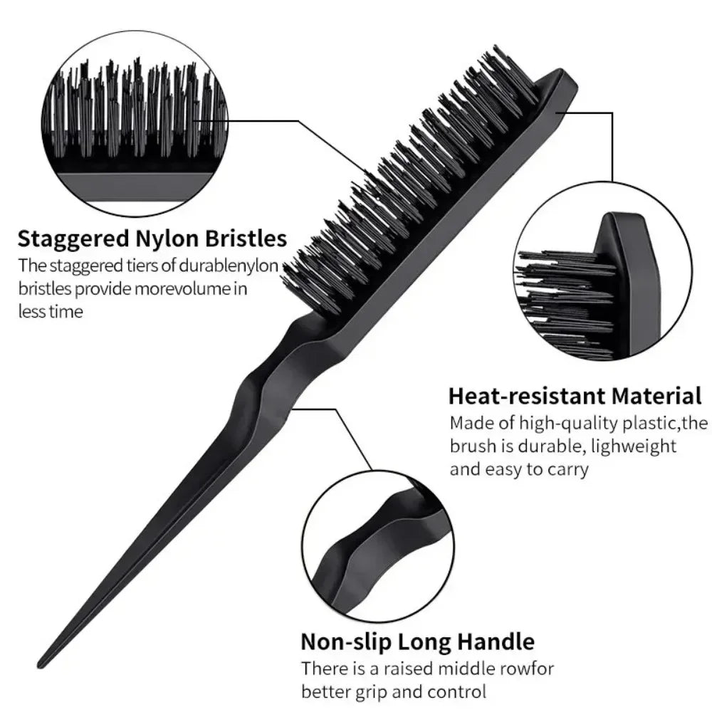 Slick Back Hair Brush Bristle Teasing Comb Women Black Qme