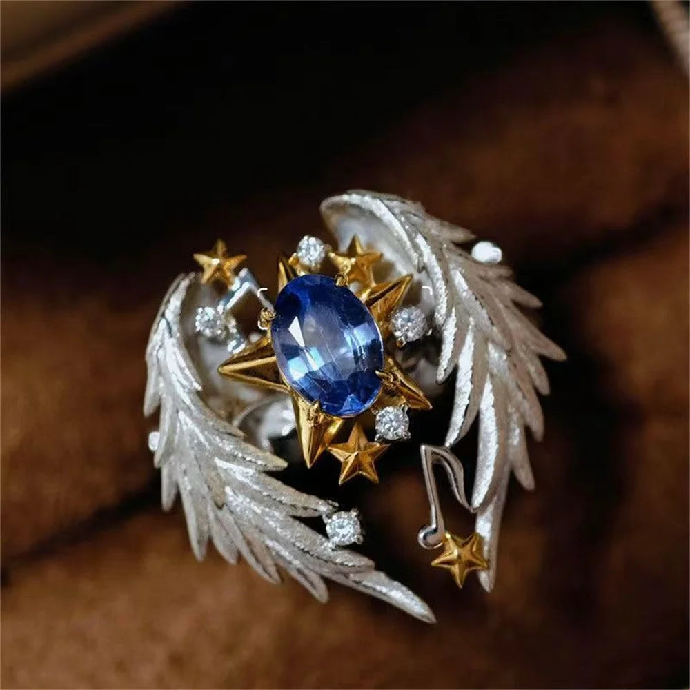 Luxurious Sparkling Angel Wings Open Ring with High Luxury Travel Exquisite Jewelry Suitable for Public Gifts Qme