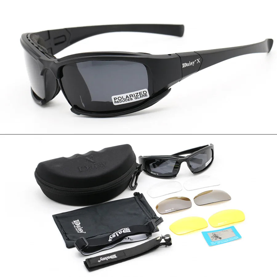 Tactical Goggles Military Shooting Glasses Anti-Fog UV Protection Windproof for Outdoor Sports Cycling Motorcycle Hunting Qme Polarized light-SET