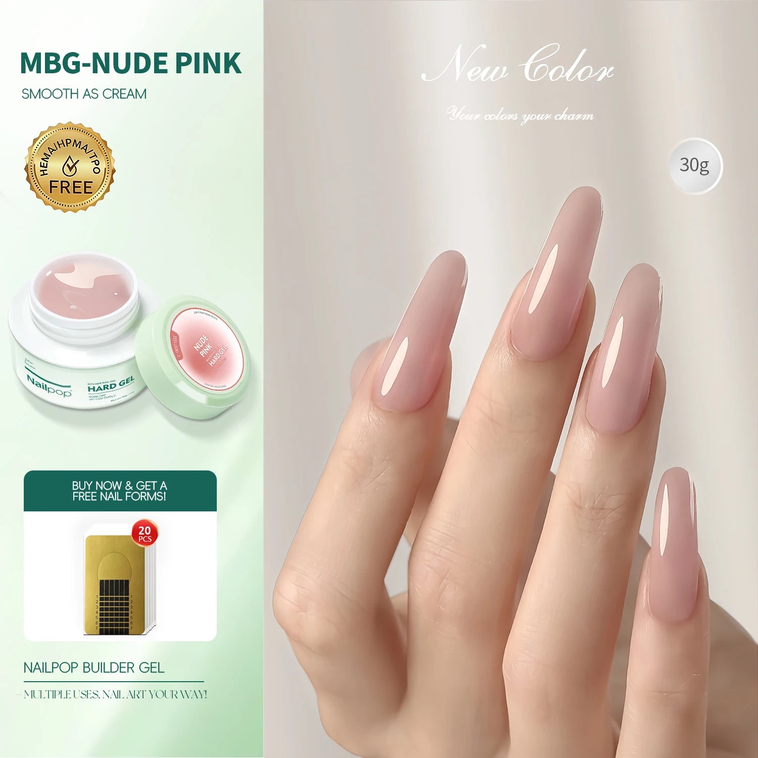 Nailpop Builder Gel Milky Extension UV LED Cured Acrylic Nails Long Qme MBG-Nude Pink