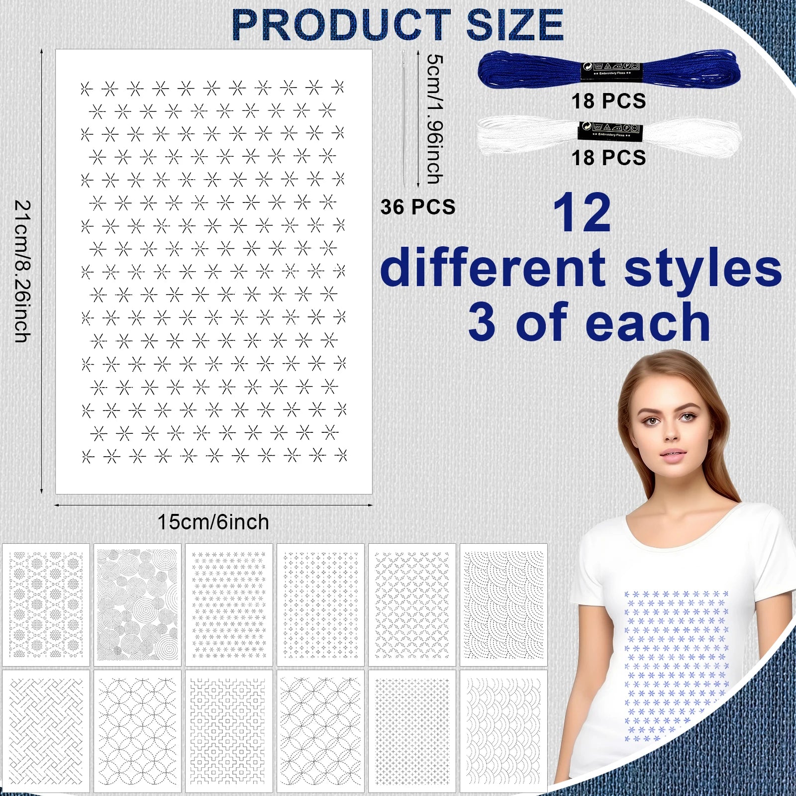 108Pcs Sashiko Embroidery Pattern Set Stabilizers Water Soluble Embroidery Transfer Stencils Stabilizers Embroidery Paper Stick. Qme