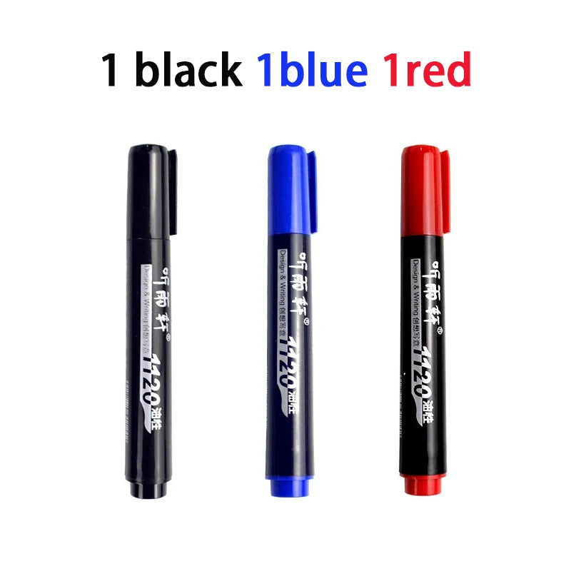 3/6pcs Black/Blue/Red Permanent Marker Pens, Fine Tip, Waterproof, Quick Drying Qme 1black 1blue 1red
