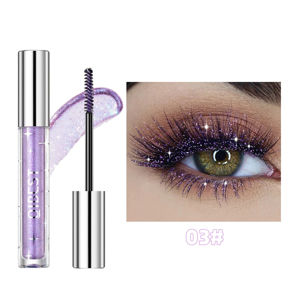 QIBEST 3 Colors Diamond Glitter Mascara Long Lasting Makeup 3D Volume Eyelashes Curling Shimmer Mascara Eye Lash Female Cosmetic Qme 03