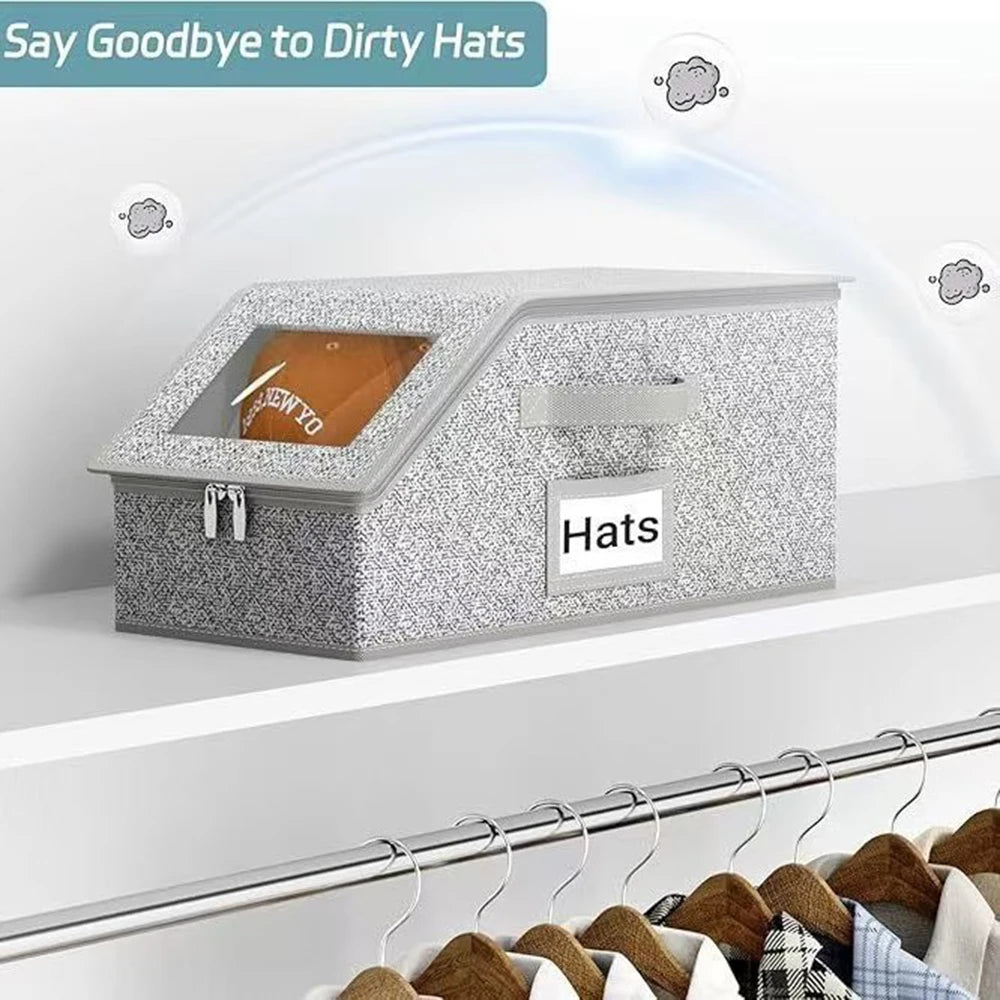 Outdoor Multifunctional Hat Storage Box With Large Capacity Baseball Cap Storage And Dust-Proof Storage Box With Lid Qme grey