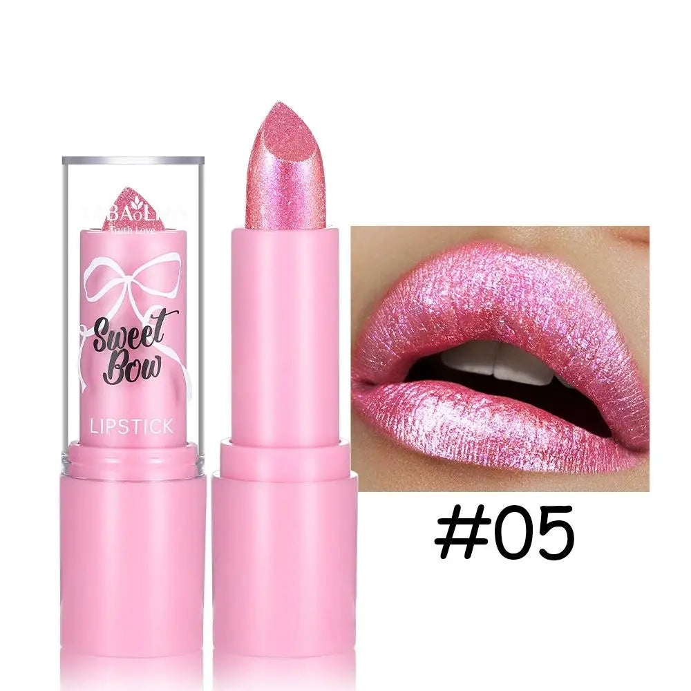 Metallic Pink Glitter Lipstick Long Lasting Shine Diamond Nude Qme 05