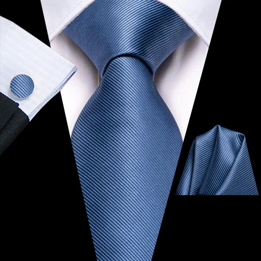 Hi-tie Solid Orange Blue Mens Fashion Necktie Handkerchief Cufflinks