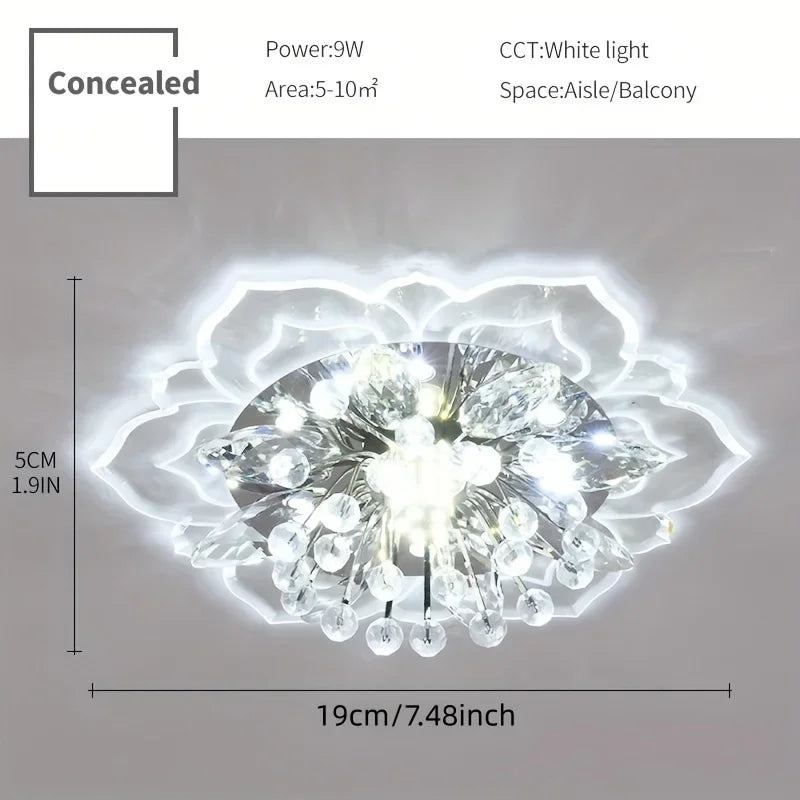 20cm LED Crystal Ceiling Light Modern Flower Shape Ceiling Lamp Hallway Living Room Lamp Bedroom Kitchen Corridors Aisle Light Qme Embedded white