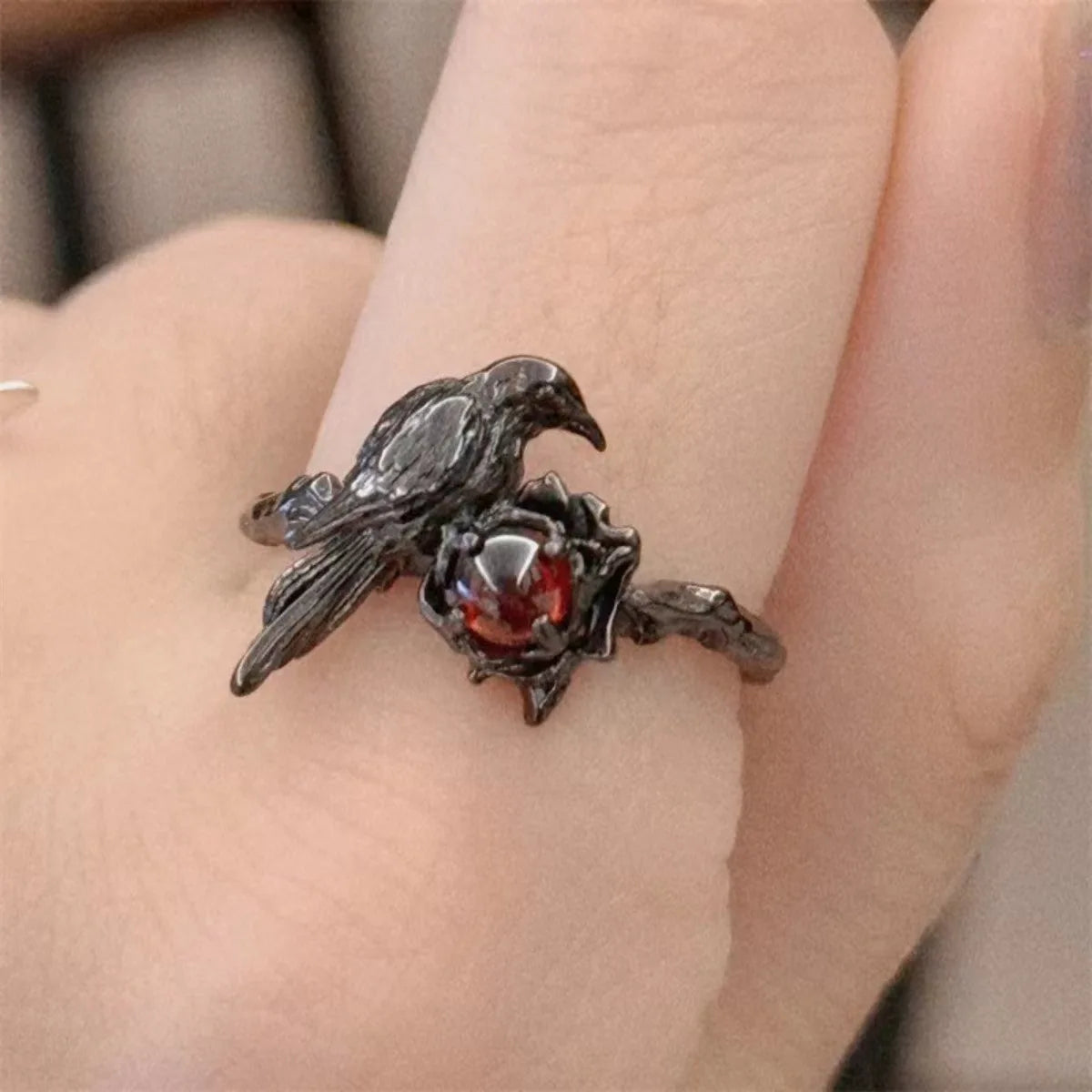 fashion Retro new Sense of design Rings Crow Unisex dark Adjustable Opening Ring Accessories Jewelry Gifts Halloween Props Qme