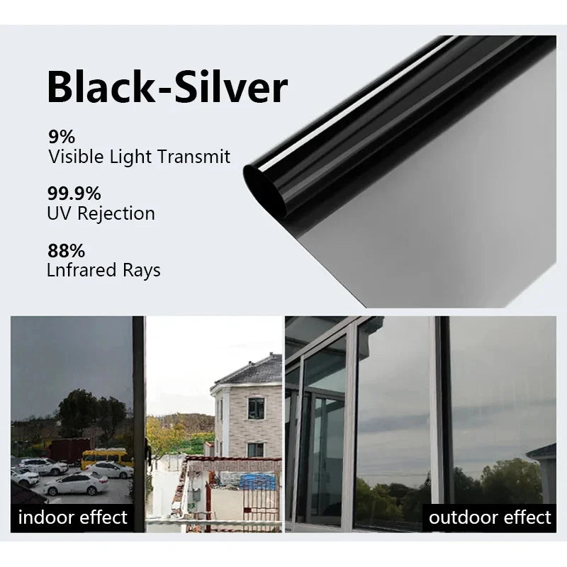 House Window Tint Privacy Film Non Adhesive Vinyl Mirror Foil Anti Look Heat Car Glass Screen Stickers Rolls UV Protection Tools Qme Nano Magic Black 80cmx500cm