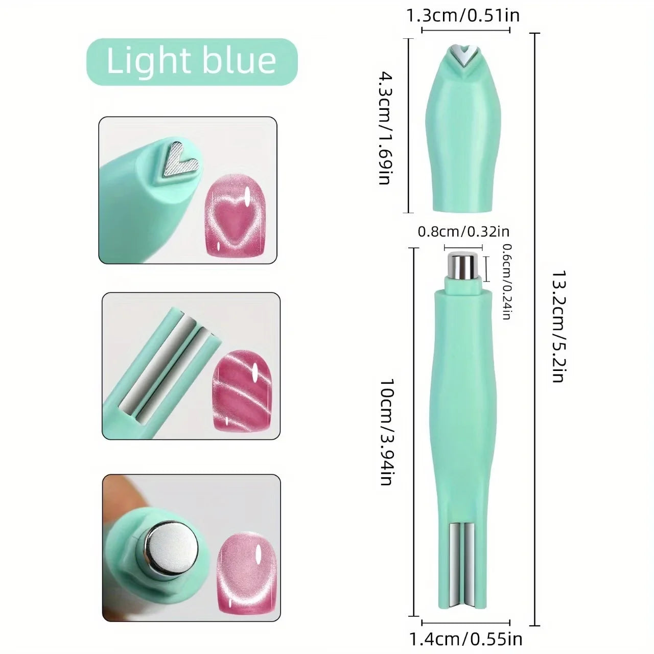 1 Nail Art Heart Snake Cat Eye Design Y2K Checkered Pattern Hearts Qme Light blue