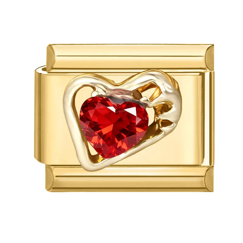 2026 Fashion Unique Colorful Luxury Gems Zircon Gold Color Italian Charm Links Fit 9MM Stainless Steel Bracelet DIY Making Gifts Qme Style 4