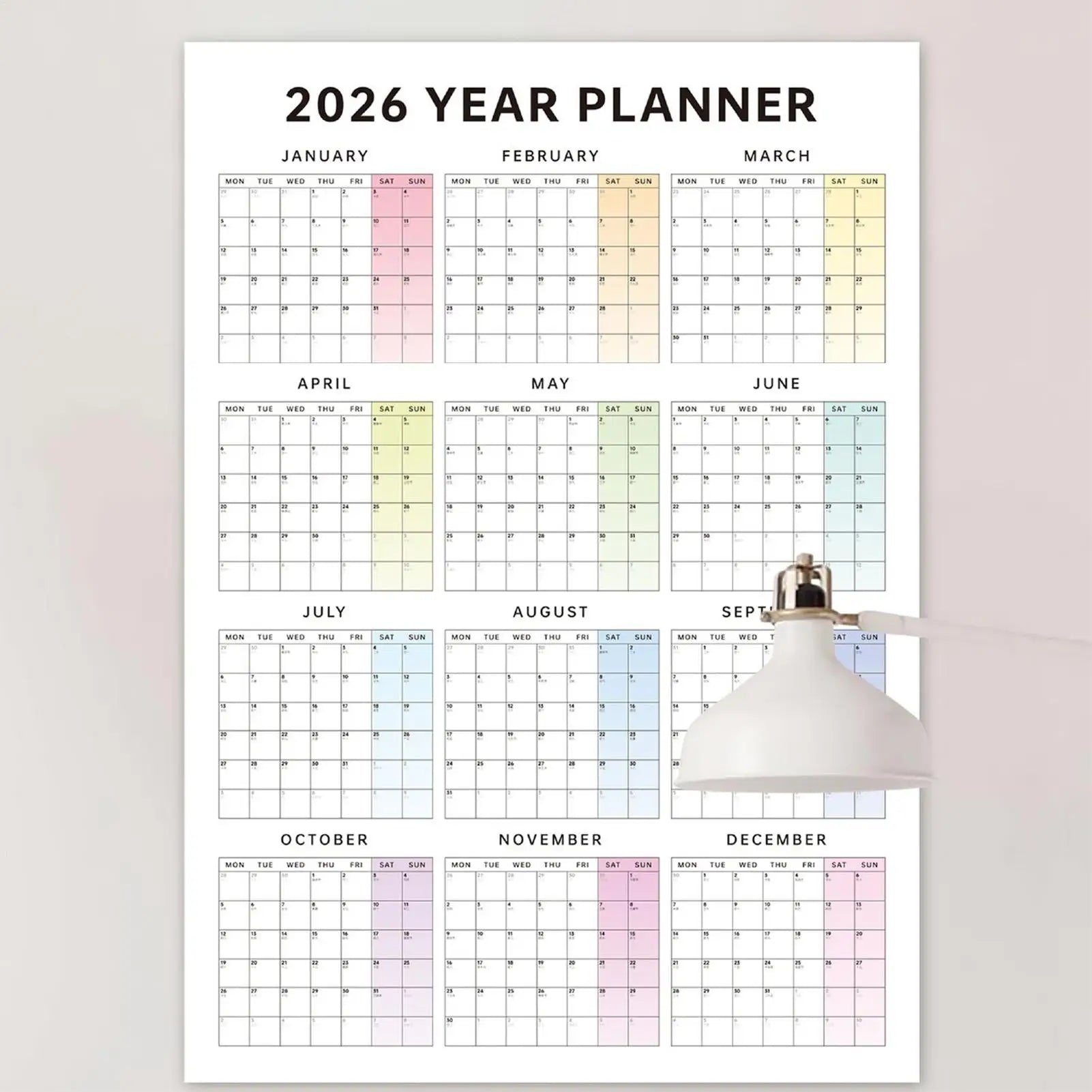 2026 Yearly Wall Calendar 12-Month Large Date Planning Tool Vertical Wall Calendar for School Dormitory Bedroom Study Classroom Qme