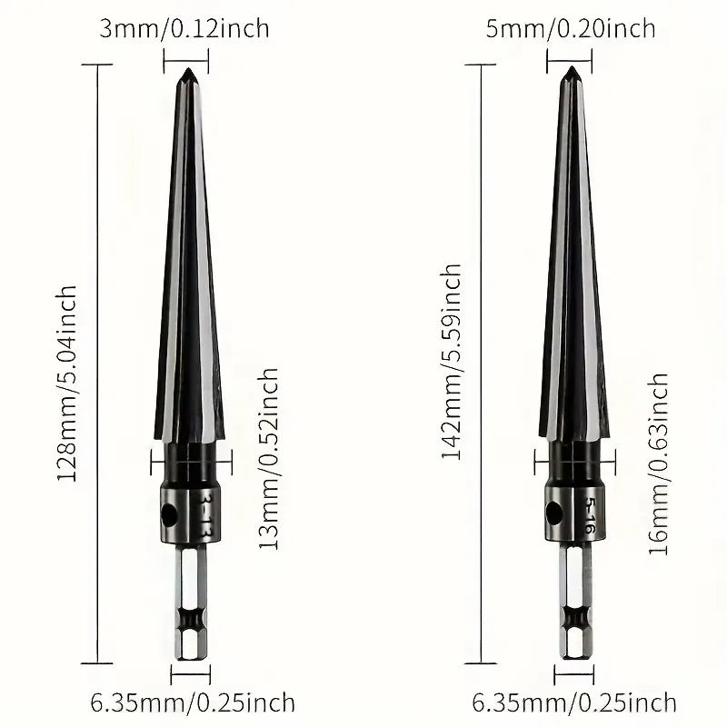 High Carbon Steel Hexagonal Hole Opener Set - Cone Cutters for Wood, Metal and Plastic - Bit Compatible Reamer Tool Accessories Qme