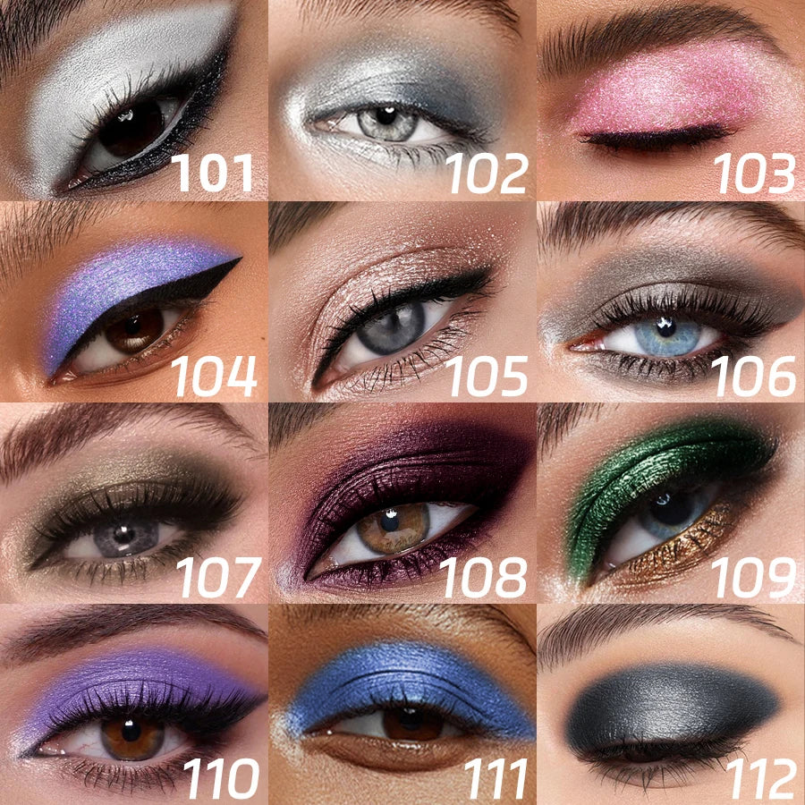 12 Colors Metallic White Black Purple Eyeshadow Pencil Glitter Liner Qme