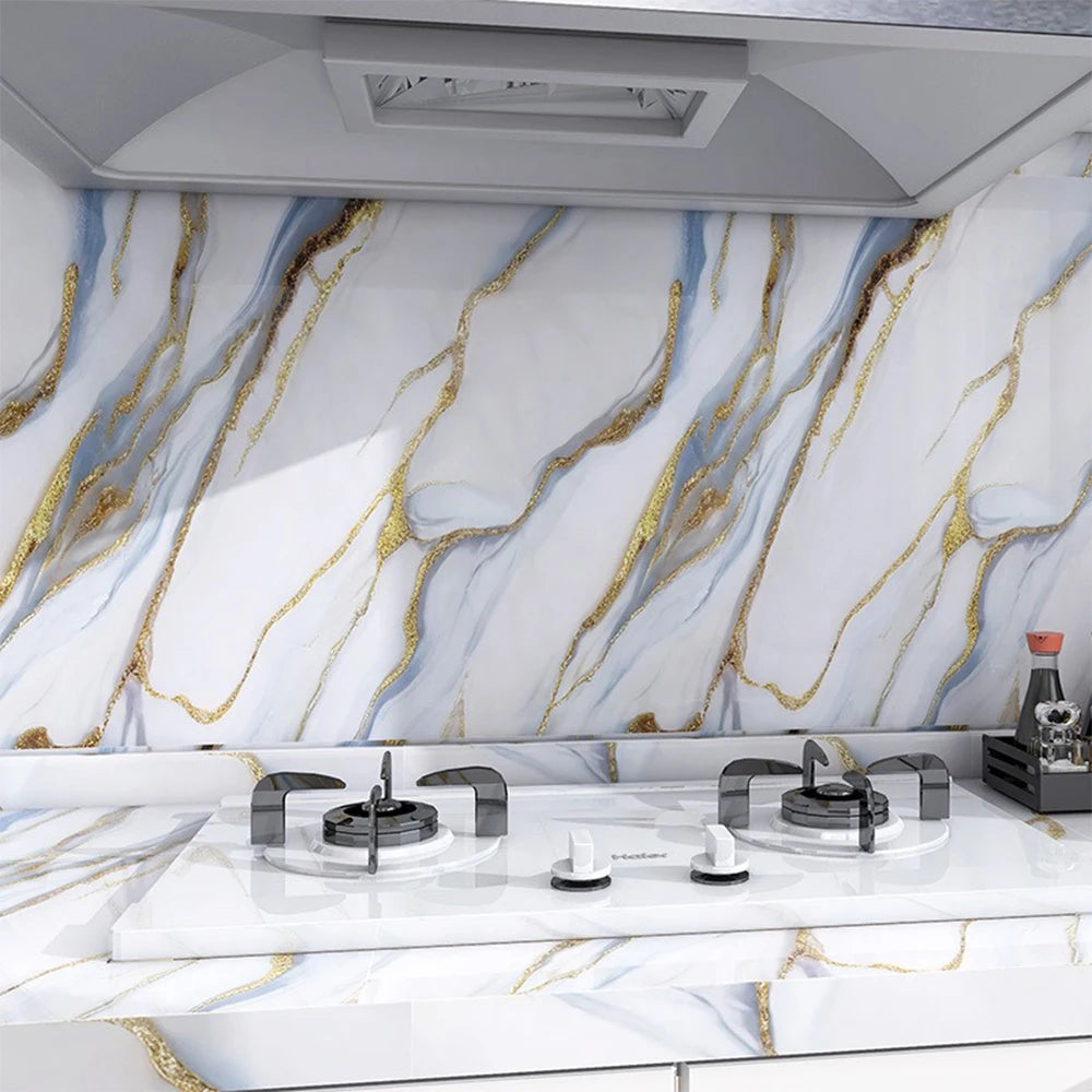 European Style Self Adhesive Wall Sticker Heat Resistant Moisture Proof Wallpaper Marble Pattern for Bedroom Living Room Kitchen Qme
