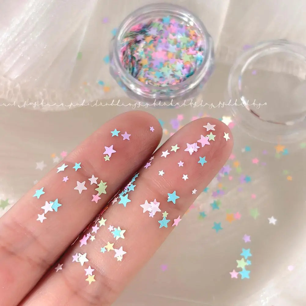 1 Box Colorful Heart Star Glitter Nails Flakes Sparkling Diamond Qme