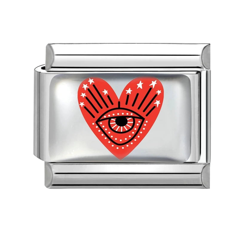 Women Men Fashion Color Series Pattern Heart Eye Sun Bead Charm Fit 9mm Italian Charm Bracelet Stainless Steel DIY Making Jewelr Qme Style 1