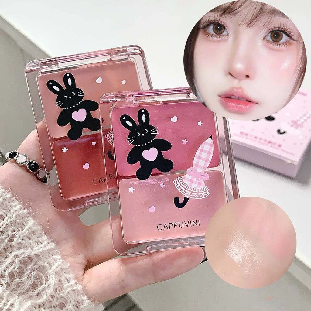 Moisturizing Duo Cheek Blush Palette Brighten Contouring Natural Water Light Clear Shimmer Highlighter Blush Cream Multi-Purpose Qme