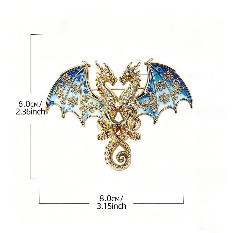 1Pcs Animal Double Headed Dragon Design Brooches for Men and Women Blue-and-White Porcelain-Inspired Jewelry Fashion Accessories Qme