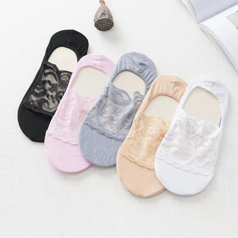 New Women Socks Slippers Non-slip Breathable Cute Lace Invisible Socks Sexy Non-slip Cool Thin Socks Fashion Black Boat Socks Qme