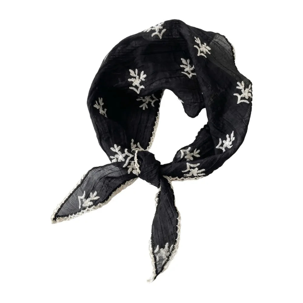 Elegant Embroidered Lace Triangle Scarf Korean Style Thin Flower Headband Turban Neckerchief Triangular Hair Band Summer Qme Black