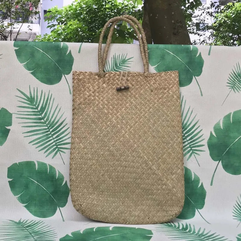 Grass Woven Fashionable Single Shoulder Handbag Home Foyer Desktop Qme B
