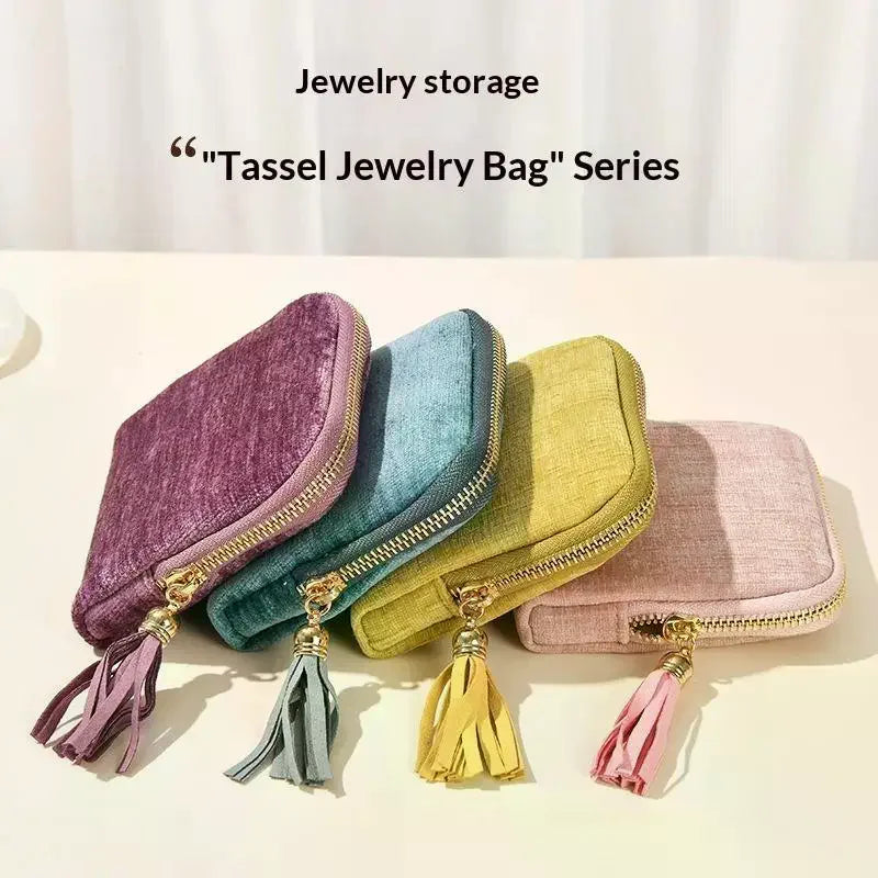 Soft Velvet Portable Jewelry Storage Bag Multi Slots Golden Zipper For Travel Bracelet Earring Necklace Storage Qme