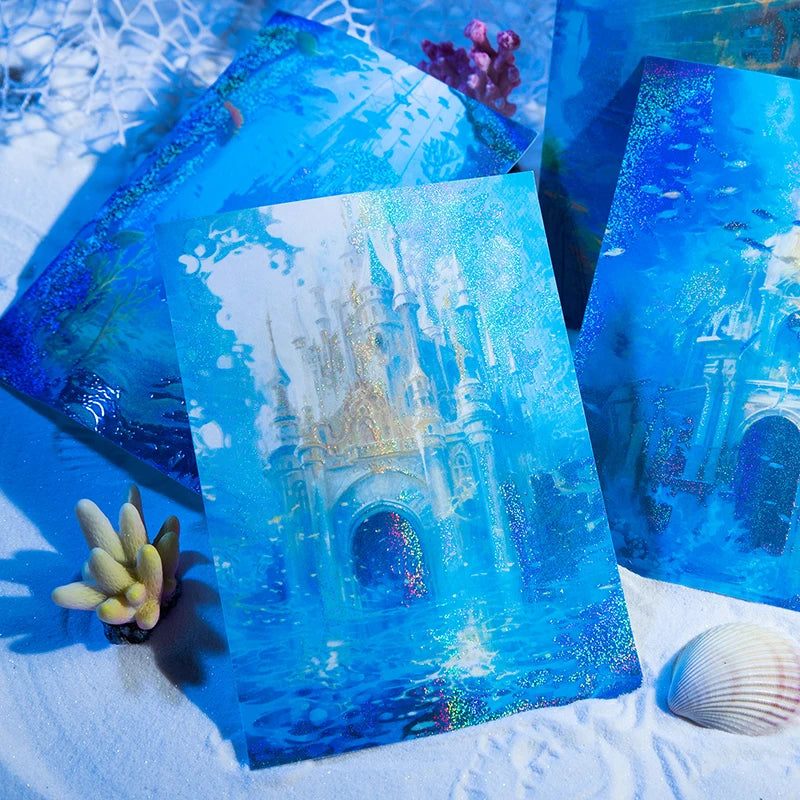 5pcs/pack PET Blue Ocean landscape Stickers Aesthetics Stationery DIY Scrapbooking Materials Collage Junk Journal Decor Stickers Qme