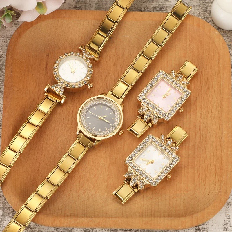 Fashion Stainless Steel Round Simple Watch Bracelet Bangle For Friend Wife Birthday Gift Jewelry Shiny Zircon Watch Wholesale Qme