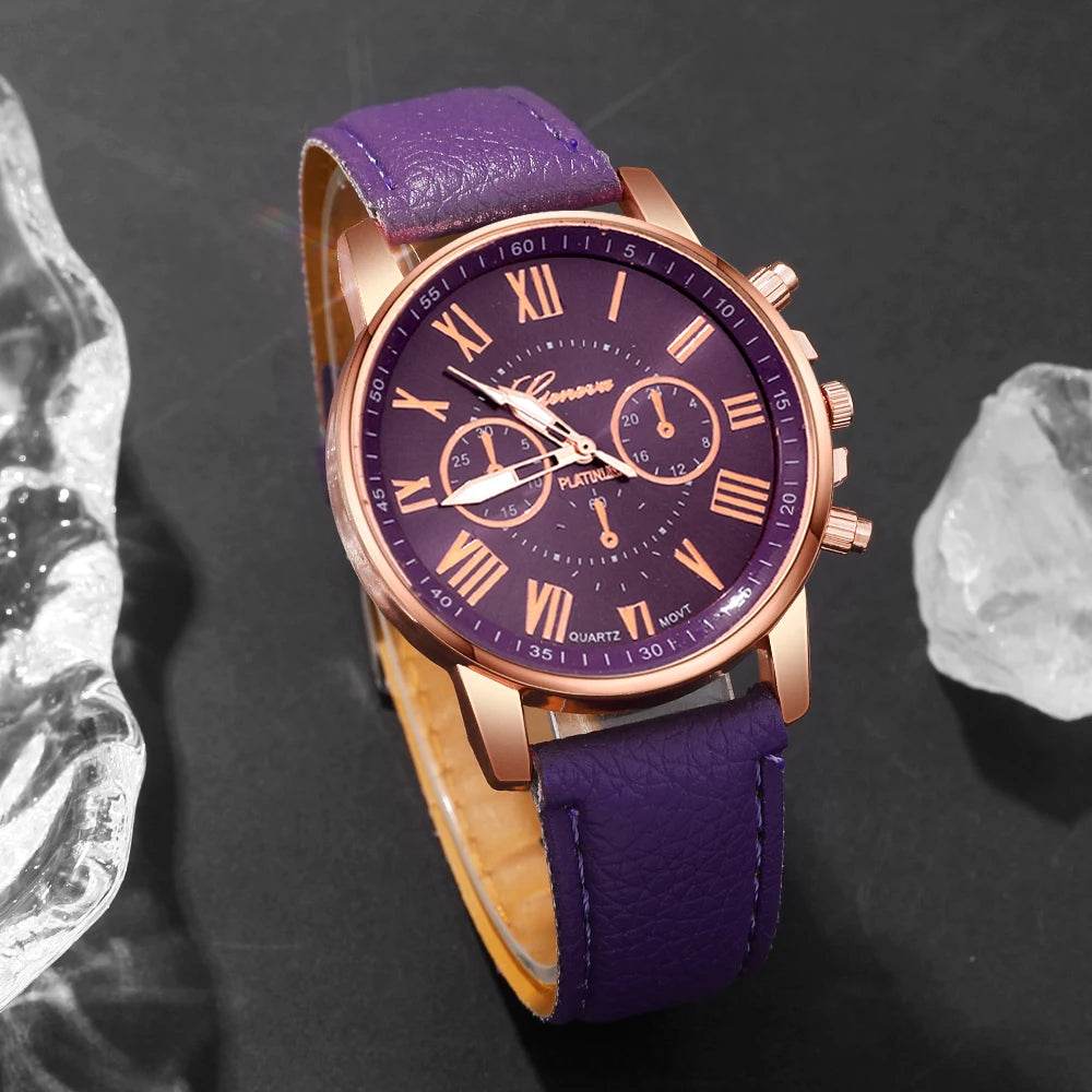 Women's casual quartz watch + bracelet set, suitable for wearing in all places, Ramadan, Valentine's Day, Mother's Day, Birthday Qme