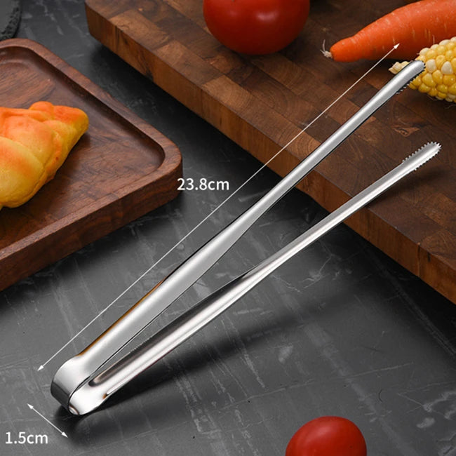 Stainless Steel Grill Tongs Food Clip BBQ Steak Clip Bread Tong Cooking Utensils Party Non-Slip Kitchen Gadgets Accessories Qme M