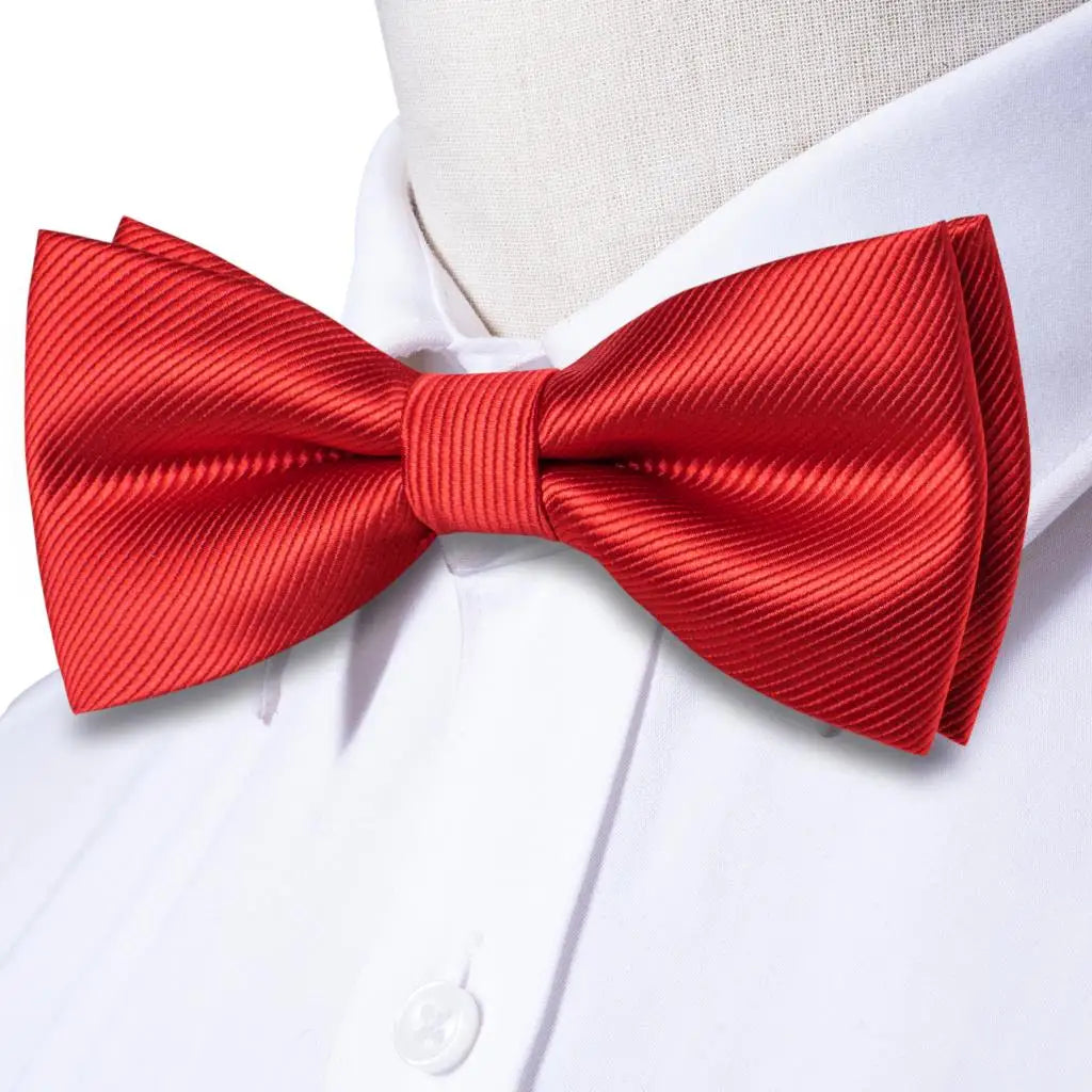 Rose Red Burgundy Maroon Silk Mens Bow Tie Hanky Cufflinks Set Jacquard Pre-tied Butterfly Knot Bowtie for Male Wedding Business Qme