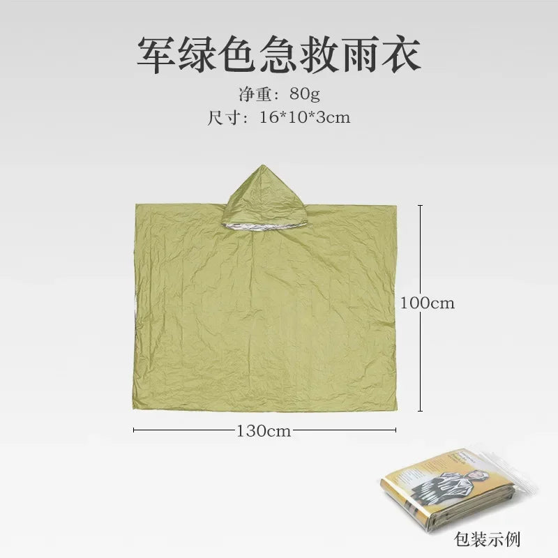 Emergency Poncho, Waterproof Raincoat, Rainwear Blanket, Cold Insulation, Survival Camping Equipment, Men Waterproof Qme green