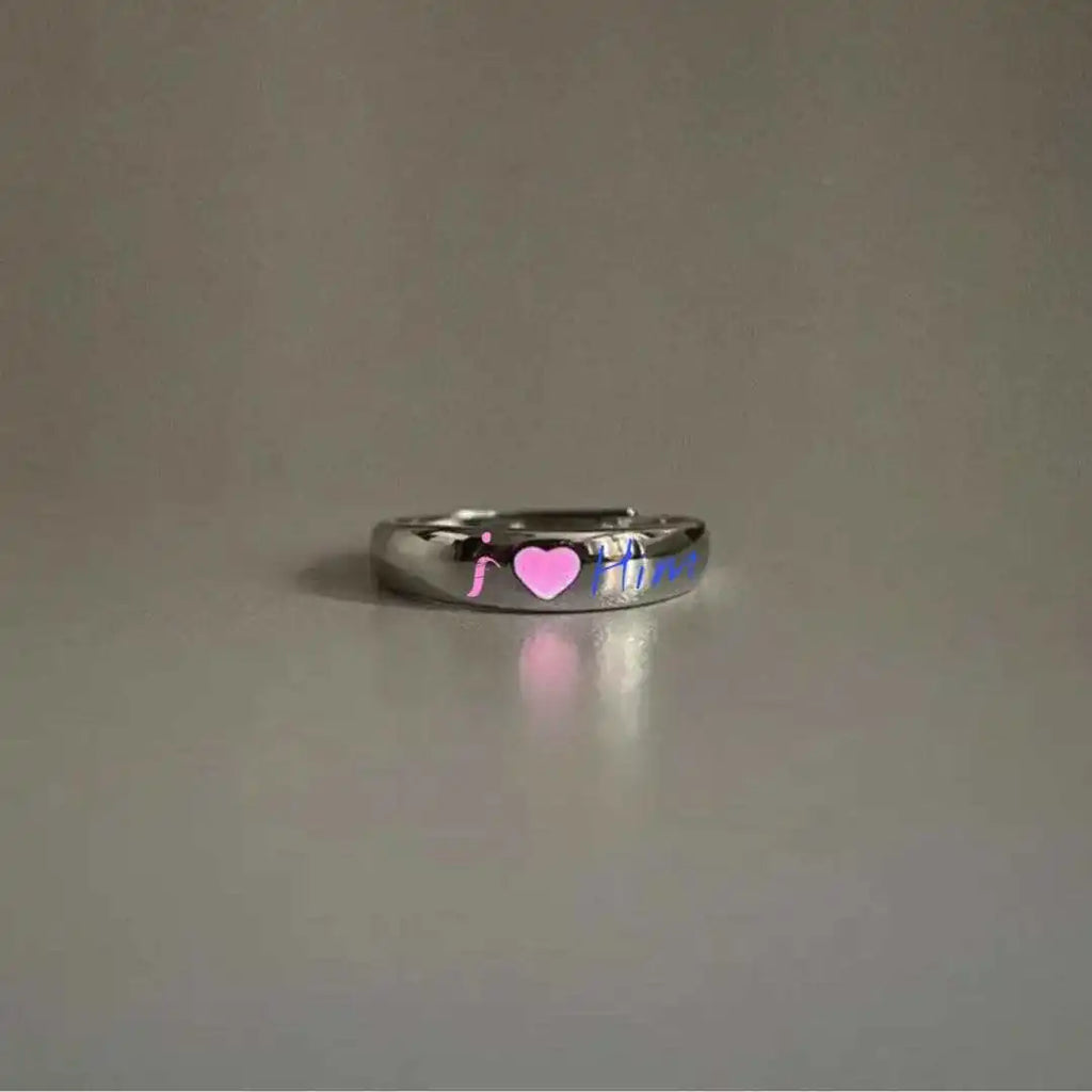 Blue Pink Luminous Ring for Couple Creative Love Heart Index Finger Ring Glowing in The Dark Rings Jewelry Valentine's Day Gift Qme resizable zimu fen
