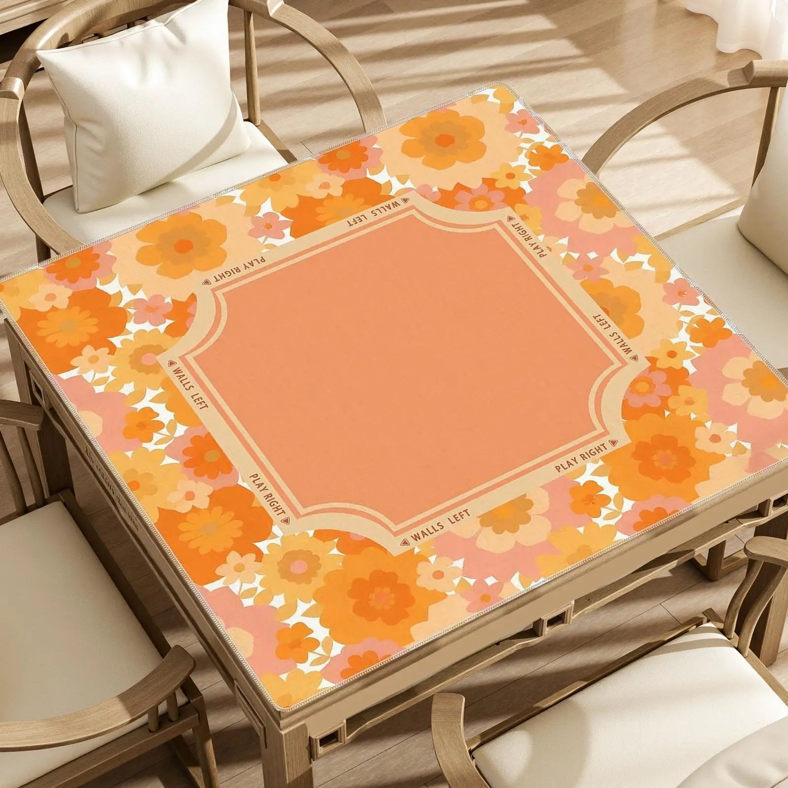Mah Jongg Mat Vintage Non-slip Tropical Plants 80x80cm Portable Qme