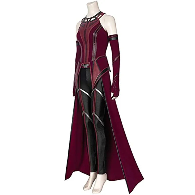 Scarlet Cosplay Witch Maximoff Wanda Vision Cosplay Costume Headwear Cloak and Pants Full Set Outfit Halloween Accessories Props Qme