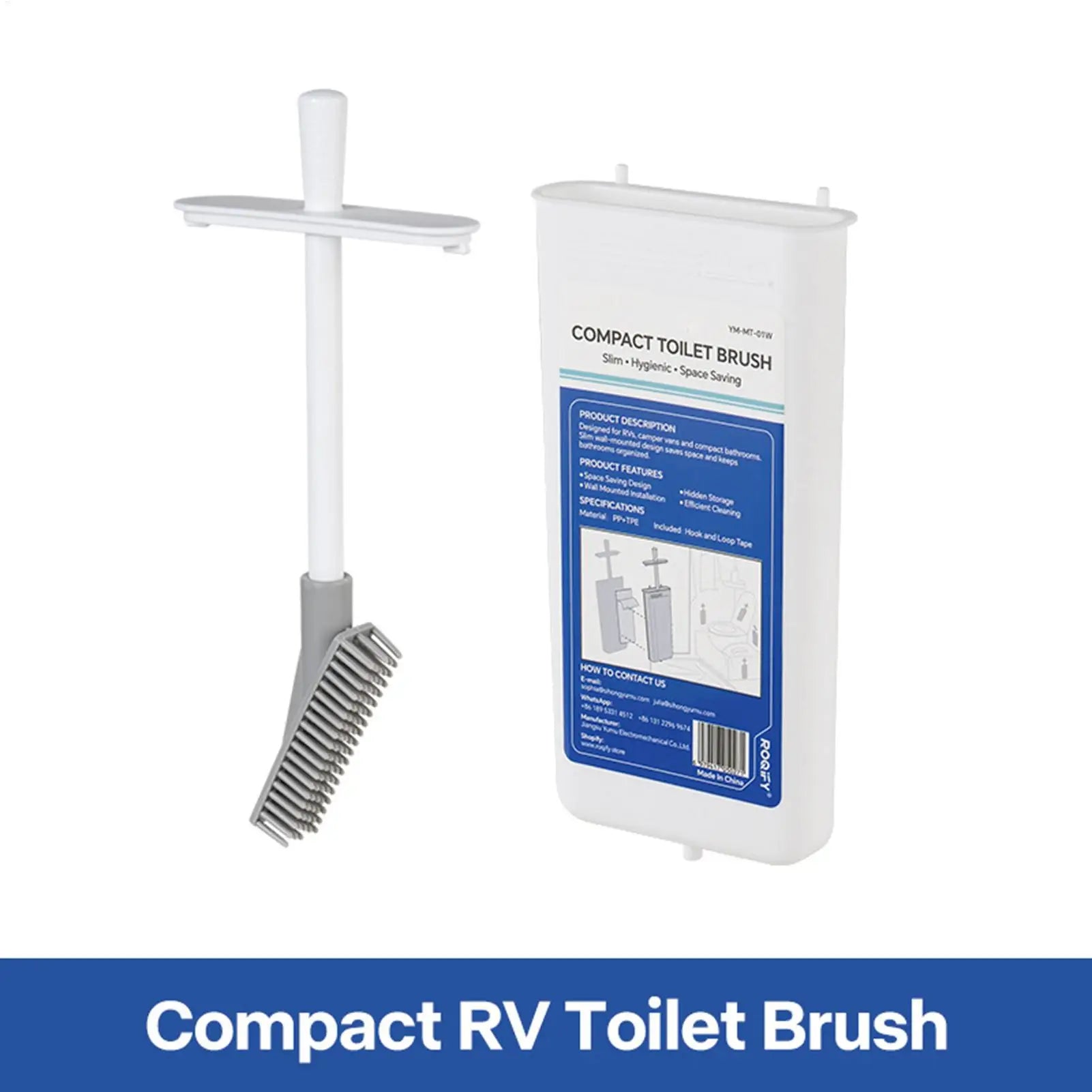 RV Toilet Brush with Holder Wall-Mounted Retractable Head Compact Toilet Scrubber Set for RV Camper Travel Home Bathroom Qme