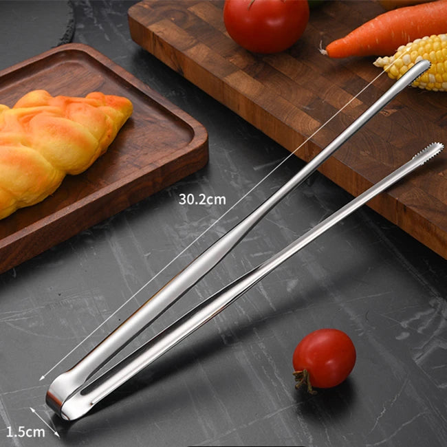 Stainless Steel Grill Tongs Food Clip BBQ Steak Clip Bread Tong Cooking Utensils Party Non-Slip Kitchen Gadgets Accessories Qme L
