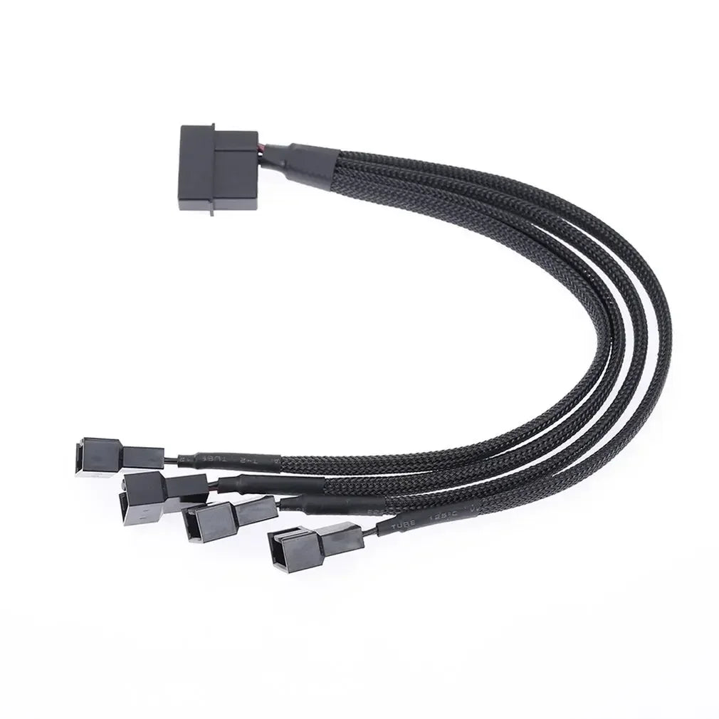 4pin Molex, 27cm, Fan Adapter for Computer Case Fan / CPU Fan / Mining Cooling Fans, 4 Way 3Pin/4Pin Splitter Cable Qme 1to4 black