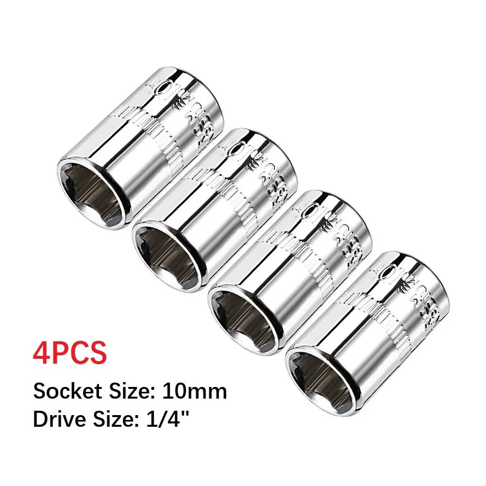 4pcs 1/4Inch Hex Socket Ratchet Wrench Drive Sockets Adapter 10mm Shallow Socket Repair Tool For DIY Automotive Repairs Qme Default Title