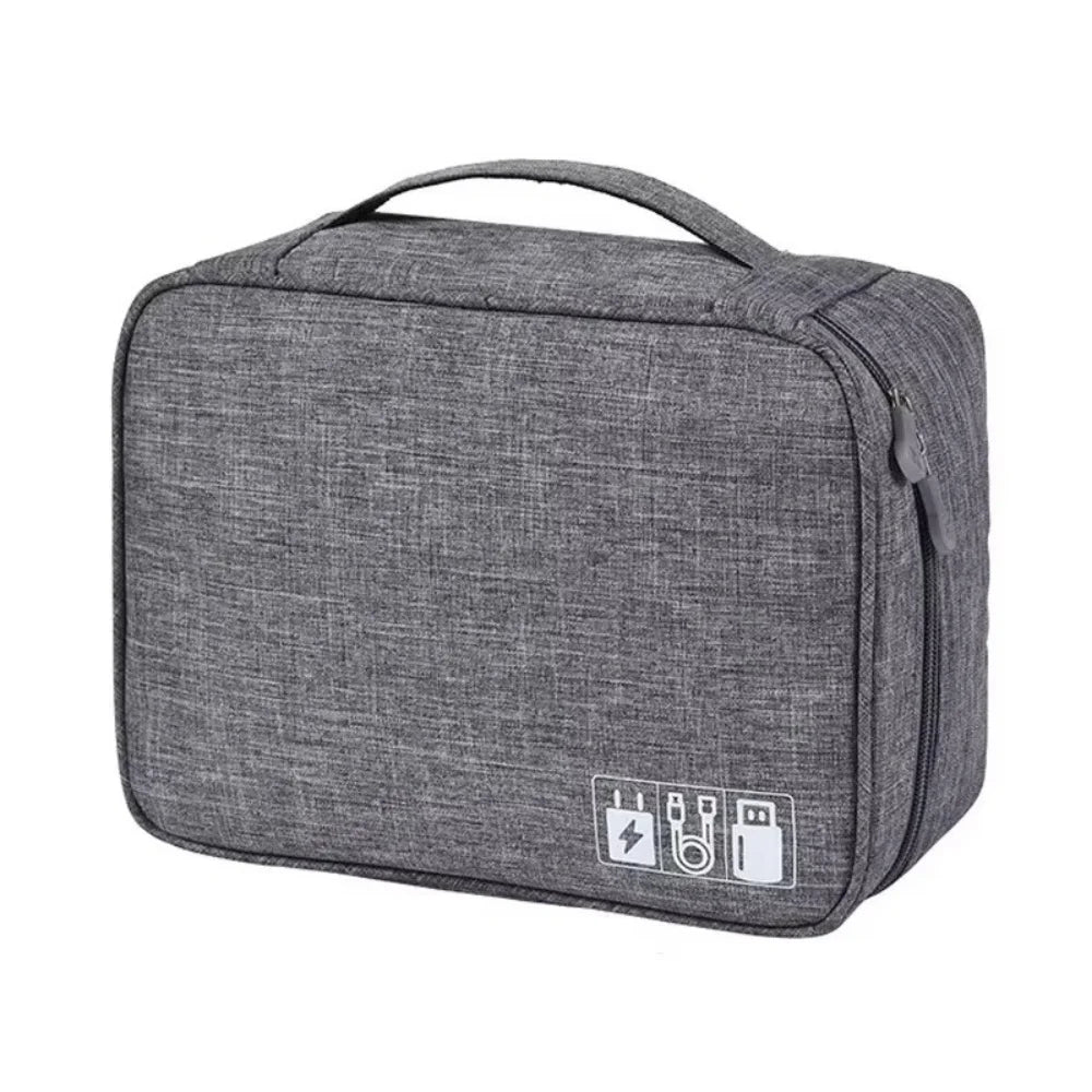 Portable Storage Bag Cable Data Cord Organizer Travel USB Gadget Bag Small Electronics SD Card Power Bank Waterproof Storage Bag Qme Double layer Gray