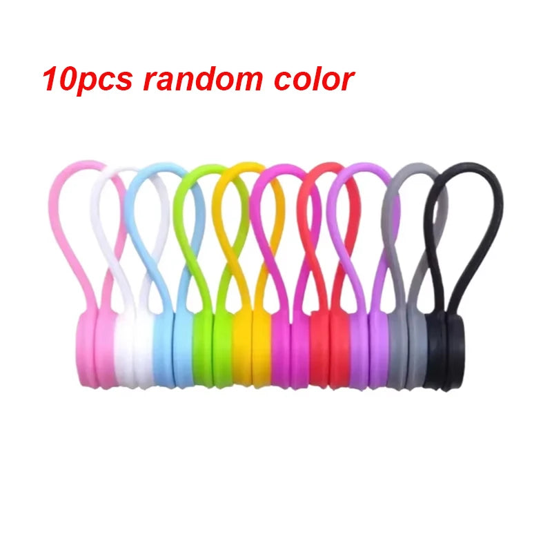 10 magnetic zip ties - reusable USB and headphone storage, suitable for cable organization and reusable zip ties Qme 10pcs random color