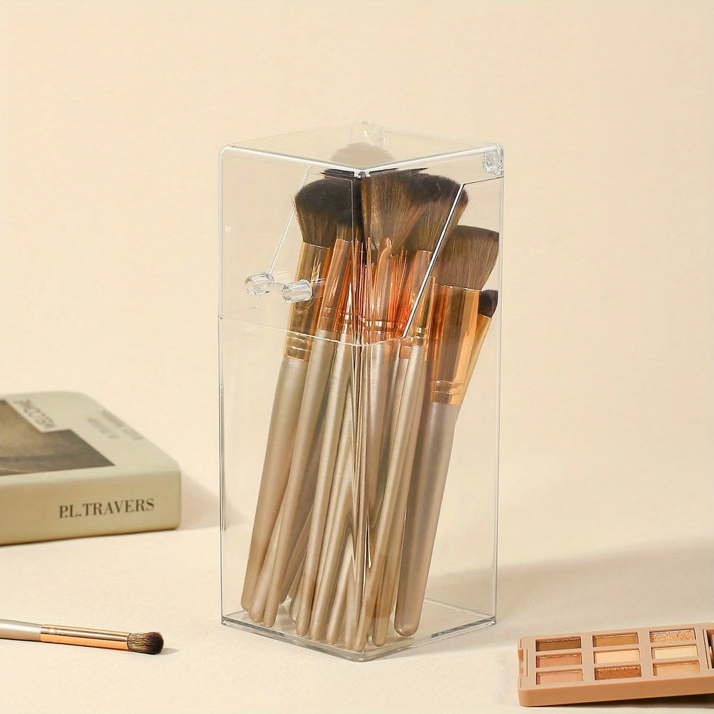 1pc Clear Makeup Brush Organizer, Large Capacity Makeup Brush Storage Box Qme Transparent