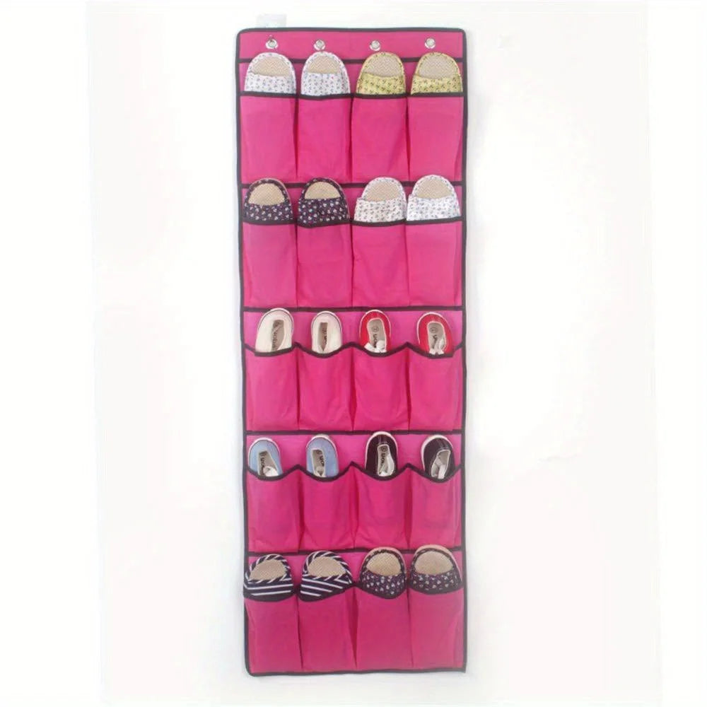 1pc Five-layer 20-grid Door Storage Hanging Bag, Shoe Storage Bag, Toy Storage Bag Qme Rose Red