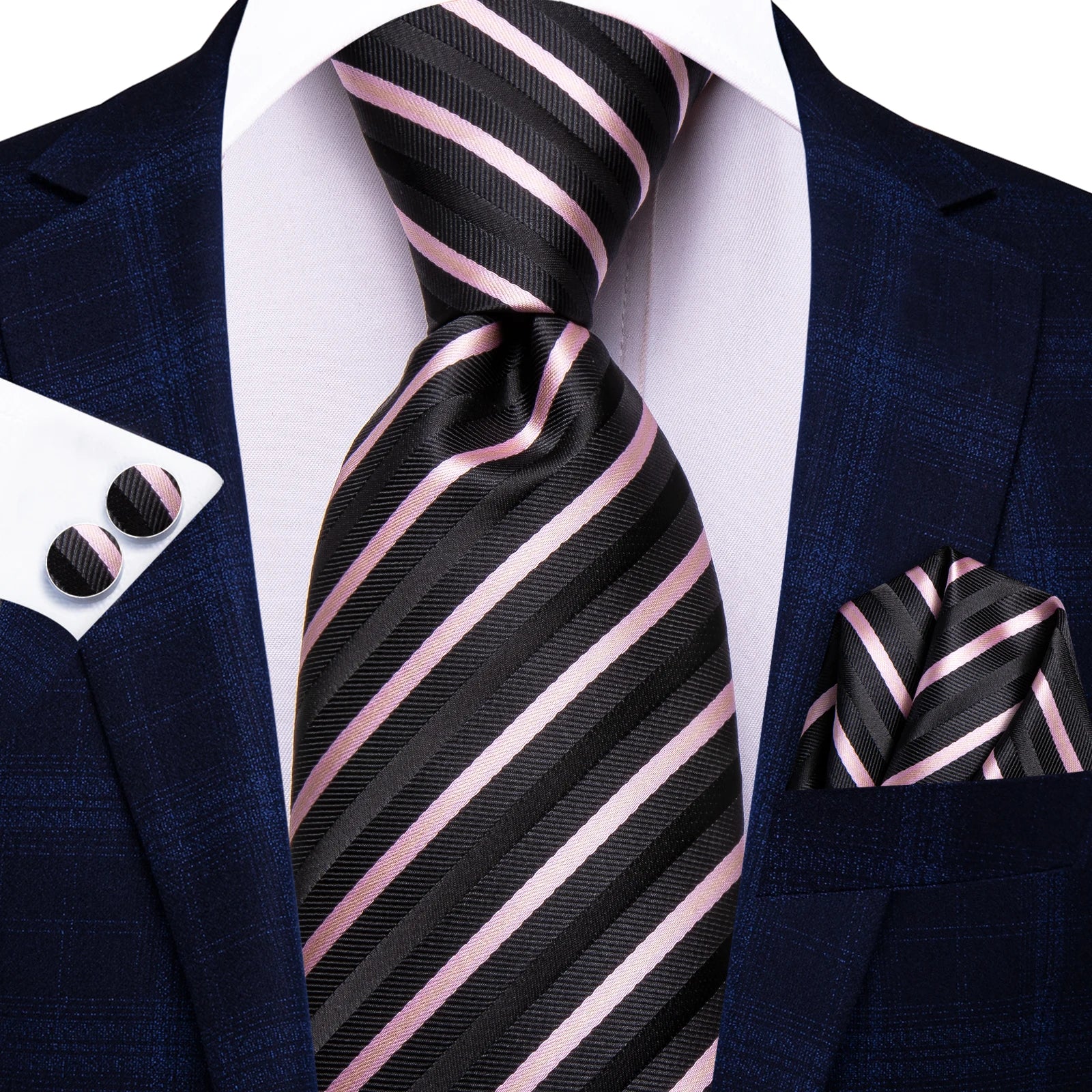 Hi-tie Mens Tie Blue Checks Plaids Silk Wedding Men Fashion Design Qme HT-N-0146