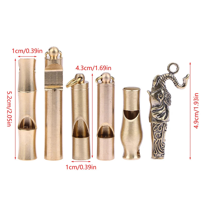 Brass Whistle Keychain Pendant Outdoor Survival Portable Single Tube Qme