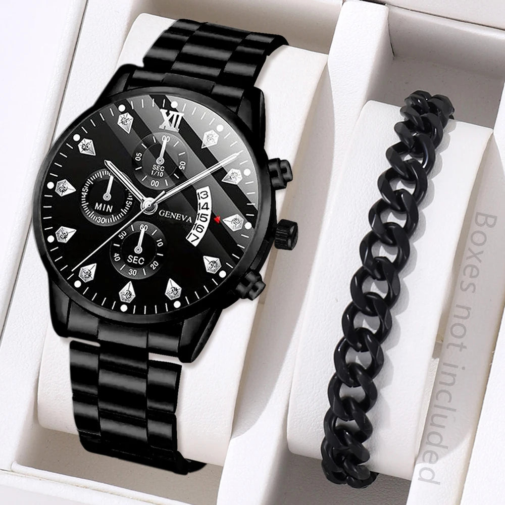 2PCS/SET Fashion Men's Watch Business Trend Versatile Quartz Watch Bracelet Set is The Perfect Gift Set For Friends or Fathers Qme