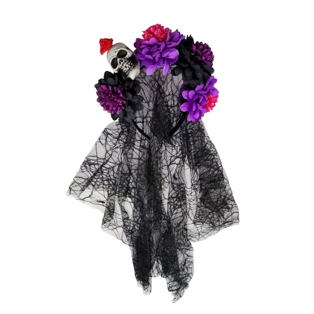 Artificial Flower Halloween Flower Headband Floral Black Veil Ghost Festival Headpiece Lightweight Photo Prop Qme Style 3